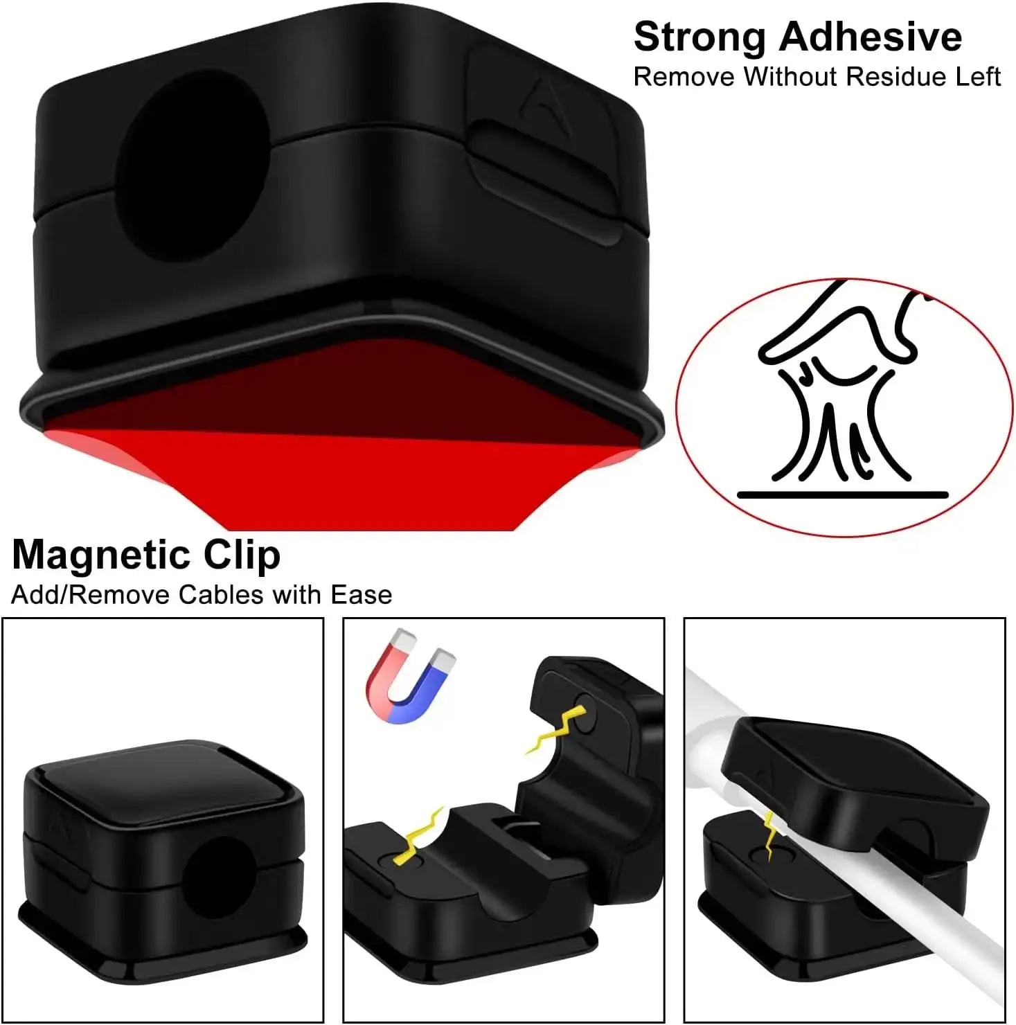 Magnetic Cable Clips Organiser Adjustable Cord Holder Under Desk