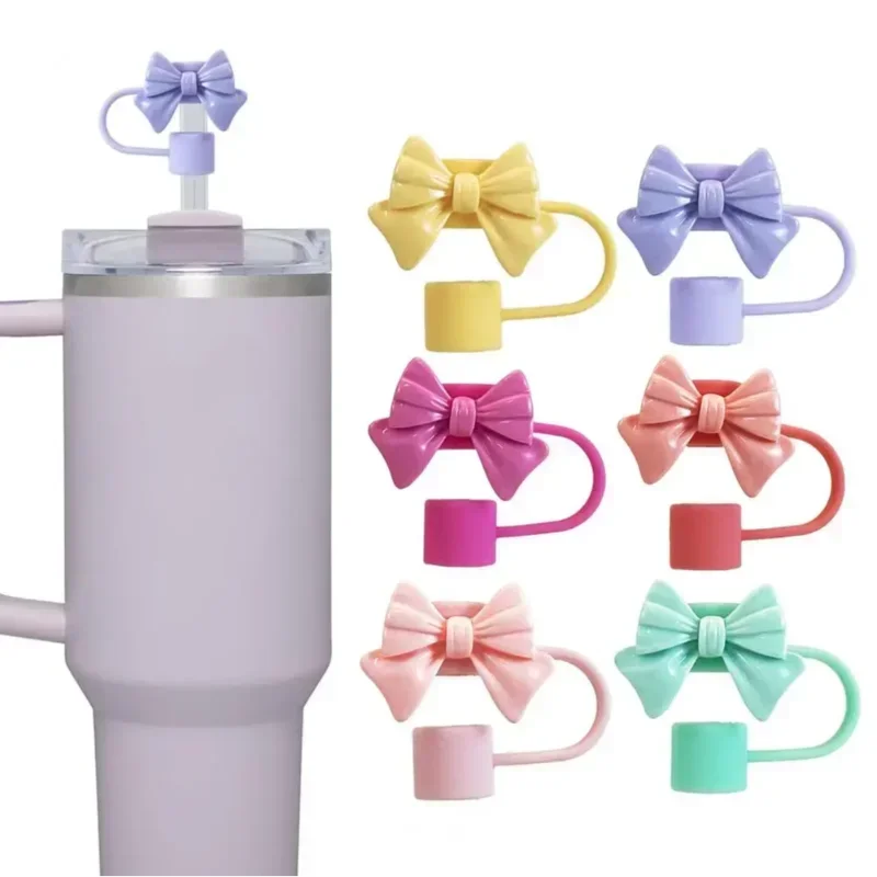 New Cute Bow Straw Cap Covers Silicone Straw Toppers Cap For Stanley Cups Accessories Straw Dust Cap For 10mm Diameter Straws YU Zpaxo