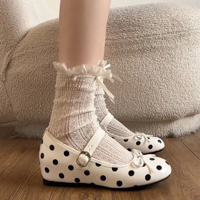 Women Flats Fashion Polka Dot Bow Decor Design Shoes 2026 Solid Round