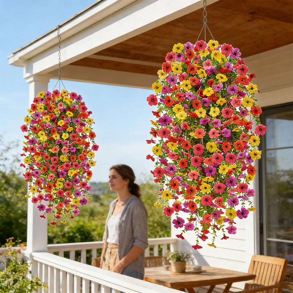 Artificial Hanger Flowers 2 UV Resistant Silk Plants Outdoor Spring