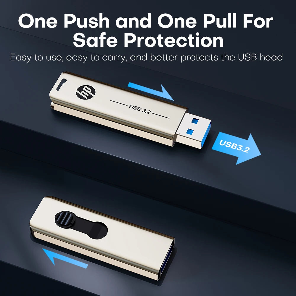 HP X796W USB 3 2 Flash Drive 256GB 128GB 64GB 32GB Slide Out Metal Zpaxo