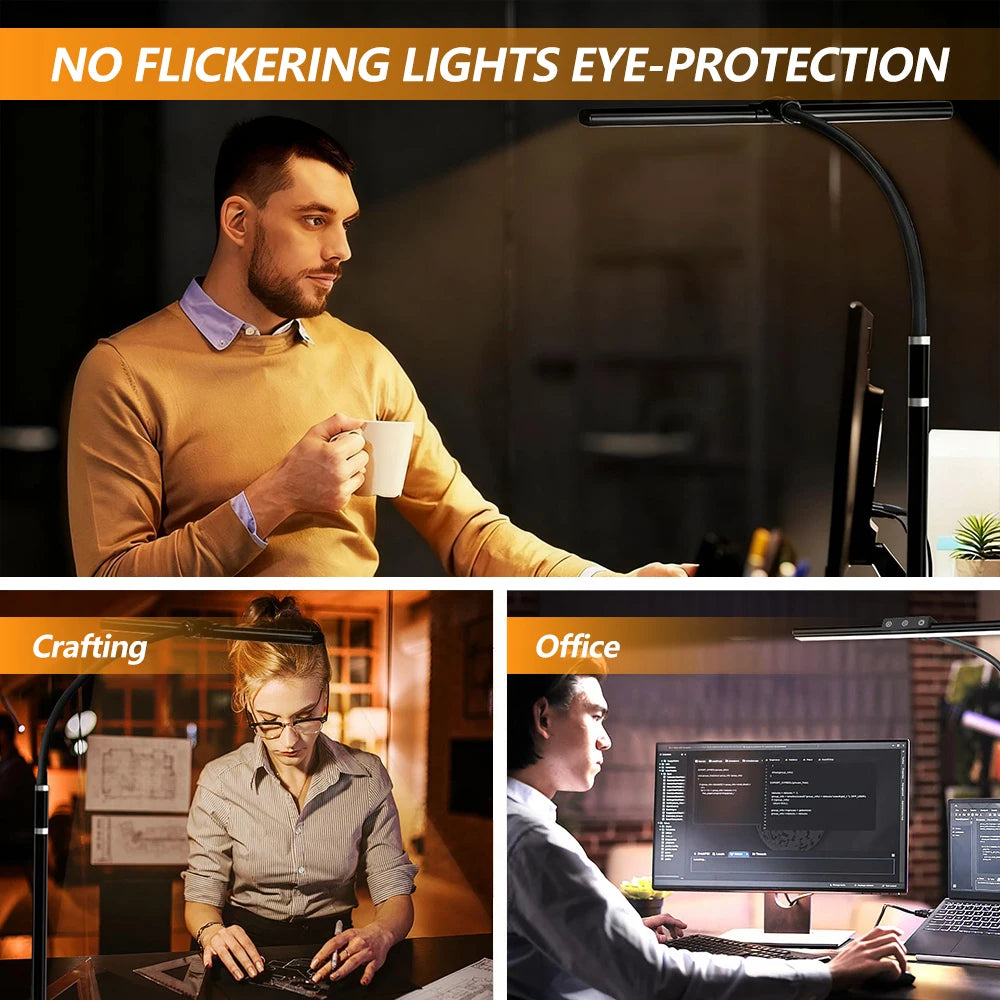 Computer Monitor LED Desk Lamp 5-Colour Temperature Stepless Dimming Flexible Gooseneck Ra80+ Eye-caring Home Reading Table Lamp Zpaxo
