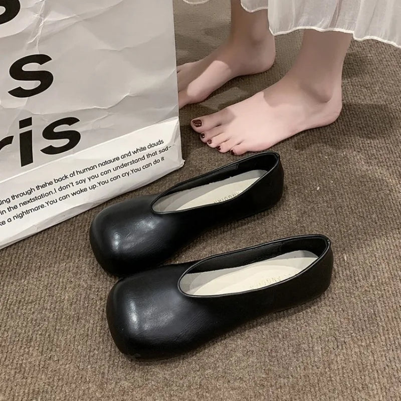Women Flat Shoes Casual Shallow Mouth Single Round Toe Slip Women's Zpaxo 35 black