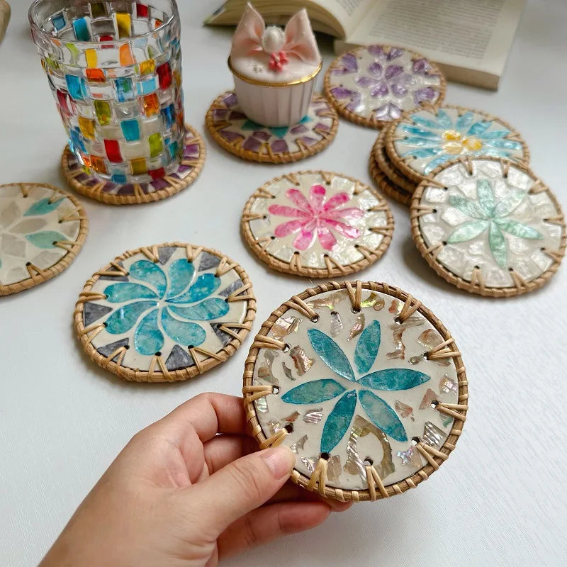 Handmade Colorful Rattan Coaster – Heat-Insulating Table Mat Woven Table Coaster Zpaxo