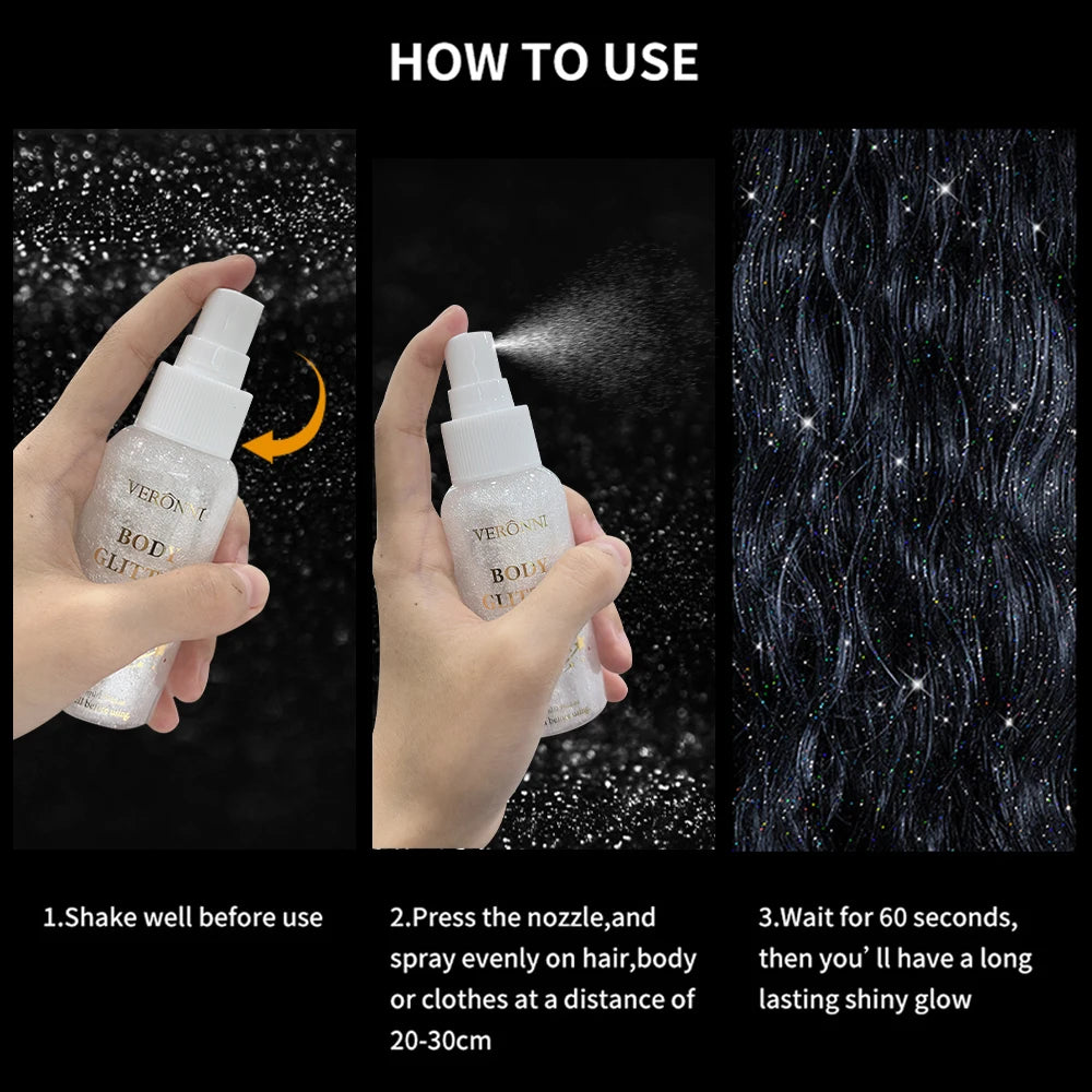 Glitter Hair Shimmer Spray,Multi-Purpose Body & Face Fine Mist Body Glow Body Highlighter Flakes Face,Body Hair Spray Makeup Zpaxo