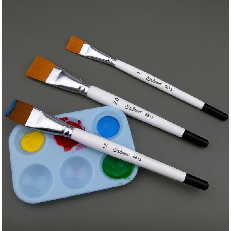 3pcs/Set Oil Painting Brushes-Acrylic Painting For Body Face Mini Flat Nylon Paint Brush Set,Watercolor Brush for Body Painting Zpaxo