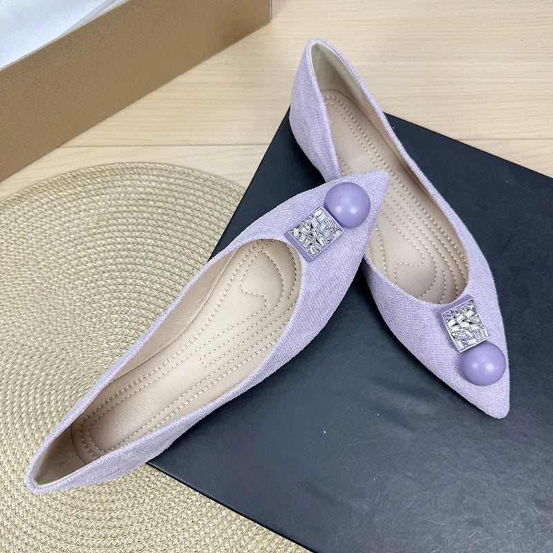 Flat Shoes for Women Spring and Autumn 2025 Pointed Toe Metal Buckle New Light Mouth Purple Flat Bottom Plus Size Women's Shoes Zpaxo