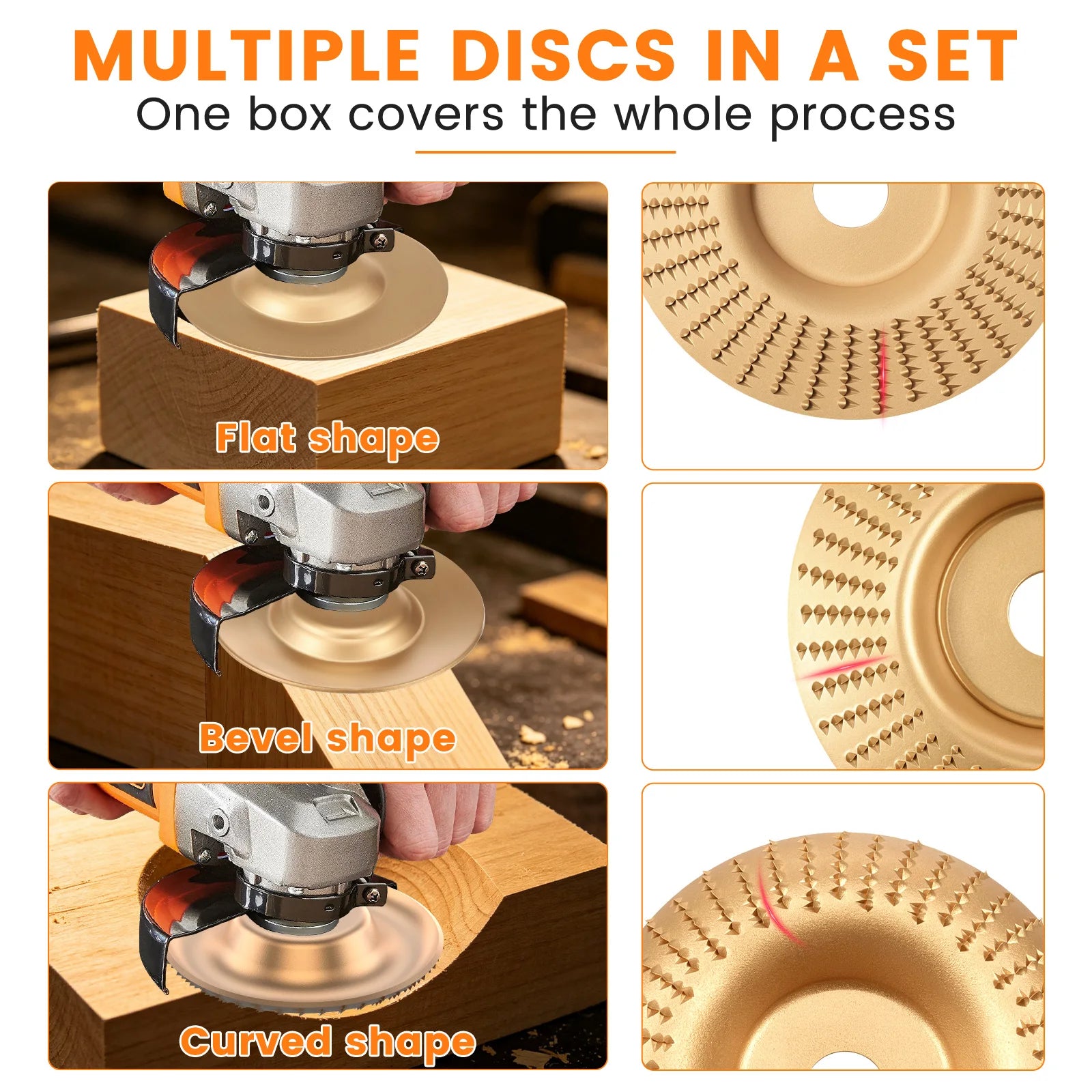 Wood Carving Disc Set For Angle Grinder 16mm A3 Steel Anti Clog Shaping Sanding Wheel Flat Curved Beveled For Woodworking Stump Zpaxo