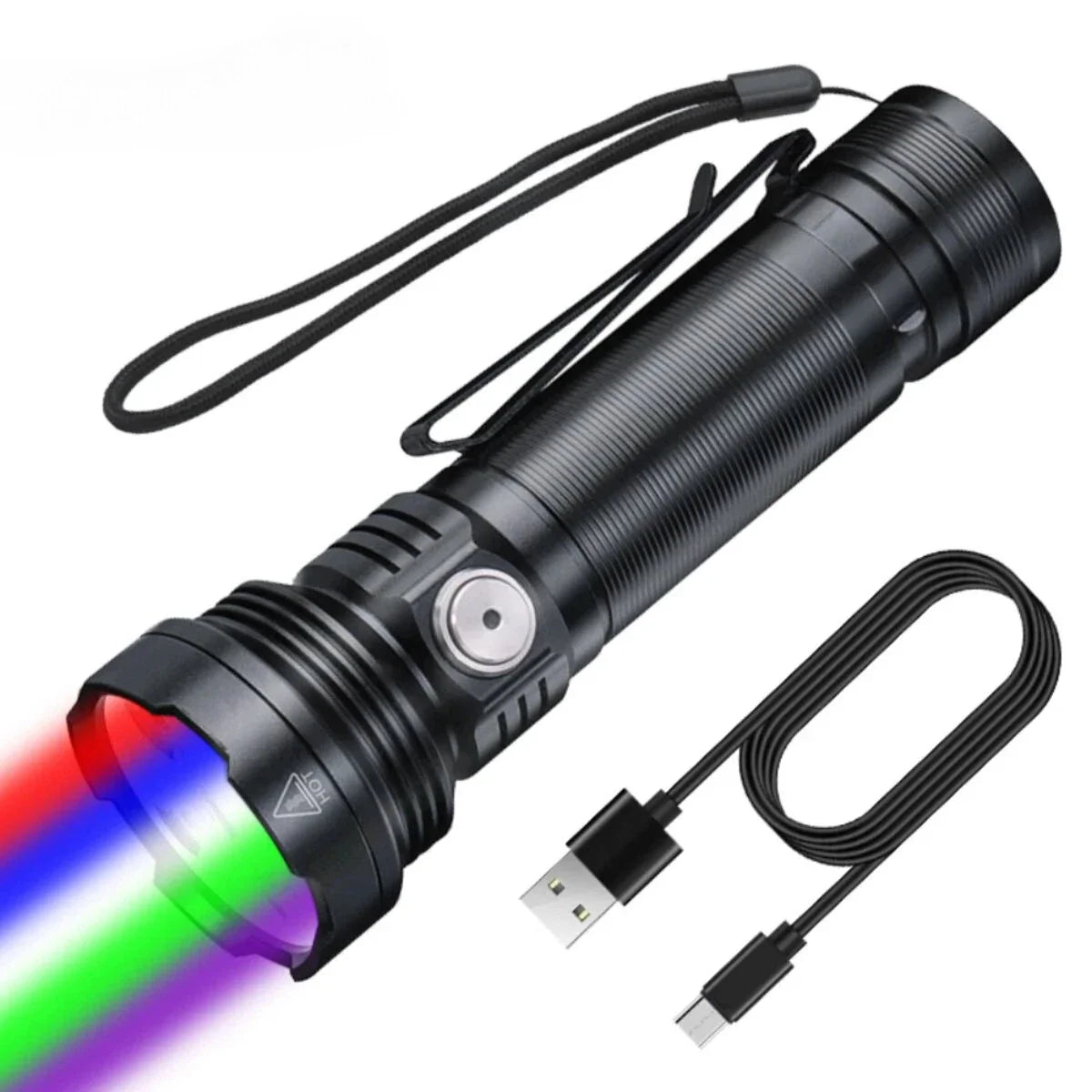 5-Color Tactical Flashlight – UV, 3800LM, USB Rechargeable