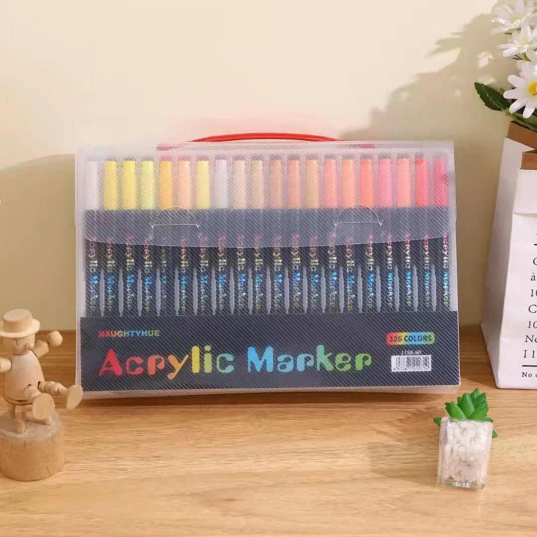 Professional Art Use 48-Color Acrylic Paint Markers, Dual-Tip Fine and Brush Tip Pens, Suitable for Stone, Wood, Calligraphy Zpaxo 120 Colors