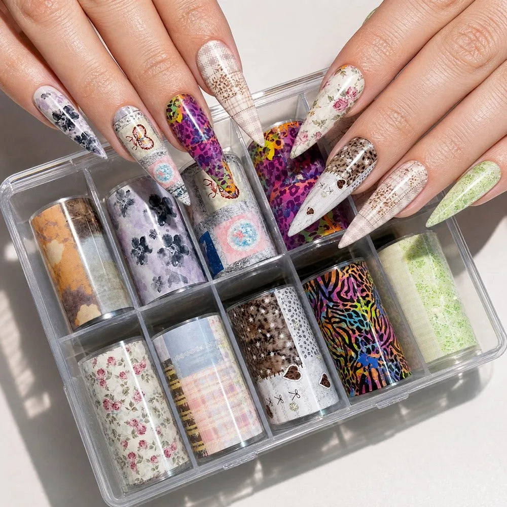 Professional Flower Nail Foils Stripe Pattern Leopard Print Art Zpaxo