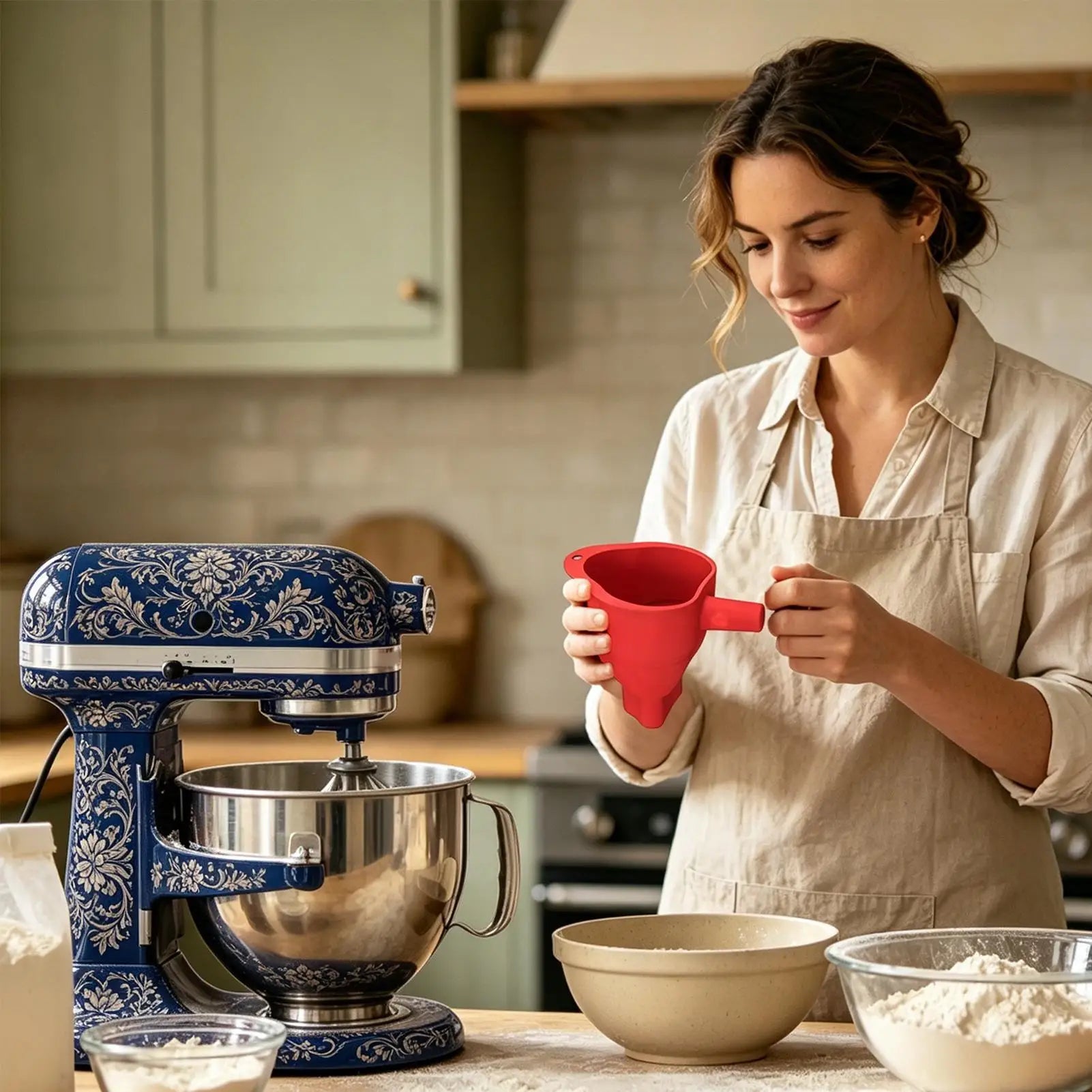 Stand Mixer Flour Funnel Silicone Anti-spill Dishwasher Safe Baking