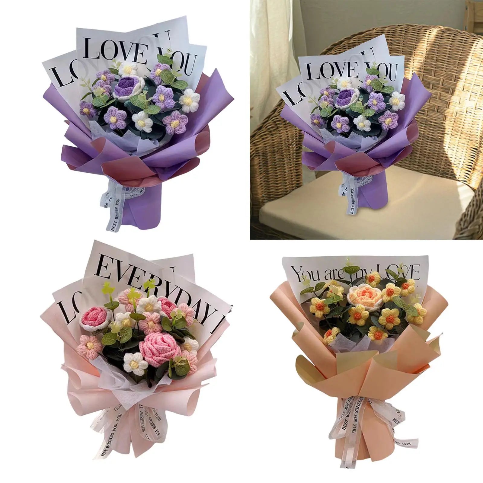 Crochet Flower Bouquet – Handmade Artificial Flowers Home Decor Artificial Flower Bouquet Zpaxo
