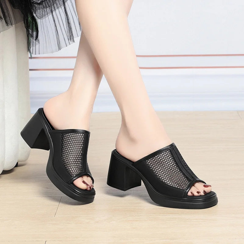 Slippers Women Summer Thick Heel Waterproof Platform Mesh Breathable Zpaxo