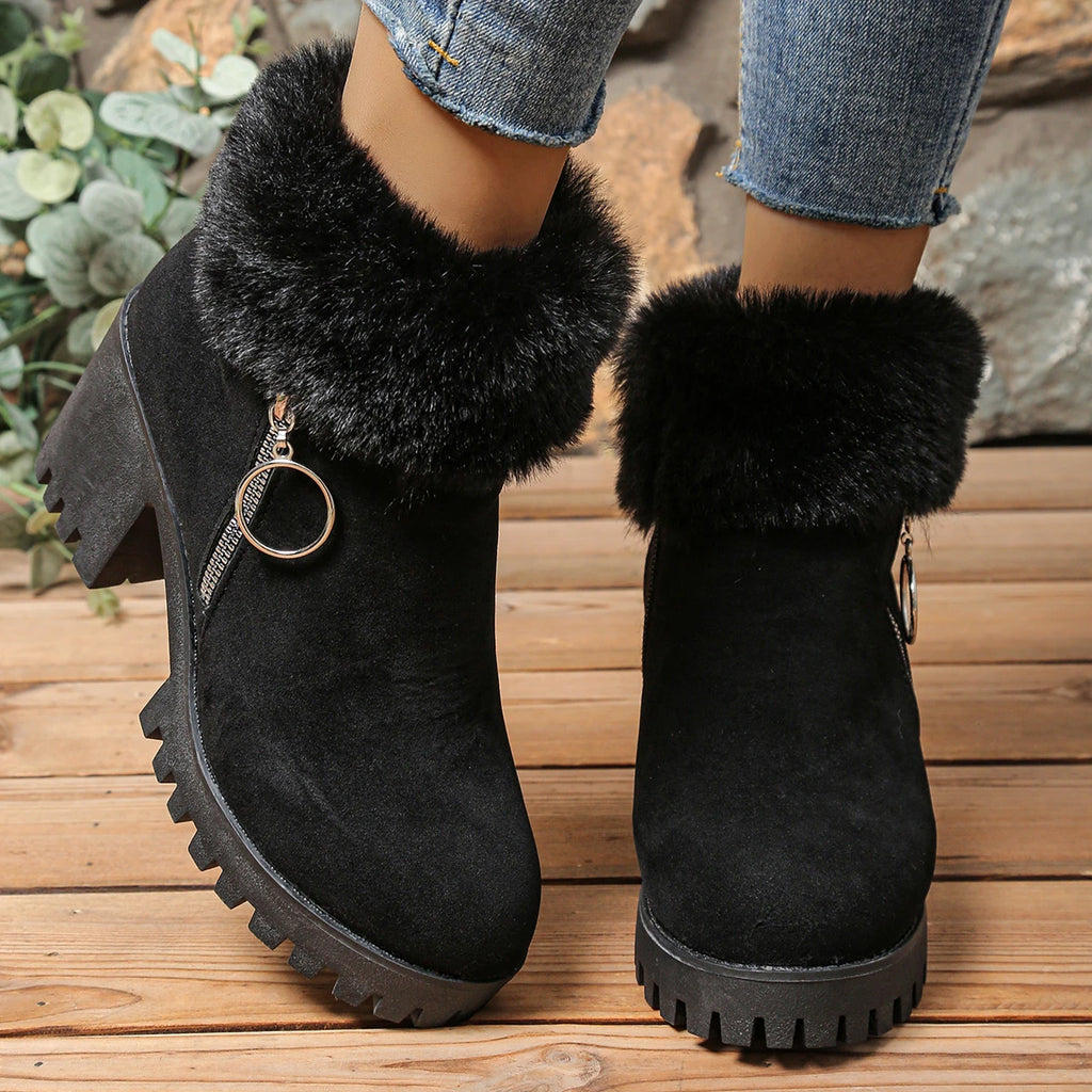 Winter Women Boots Chunky Platform High Heel Ankle Boots Women Non Slip Thick Bottom Snow Boots Comfortable Outdoor Shoes Women Zpaxo