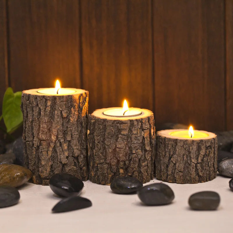 Wooden Candlesticks Succulent Plant Pots Trays Candle Holders Office