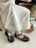 Sandals for Women 2025 Summer French Retro Woven Toe Cap Sandals for Women Flat Bottomed Pregnant Women Roman Shoes Zpaxo black 36