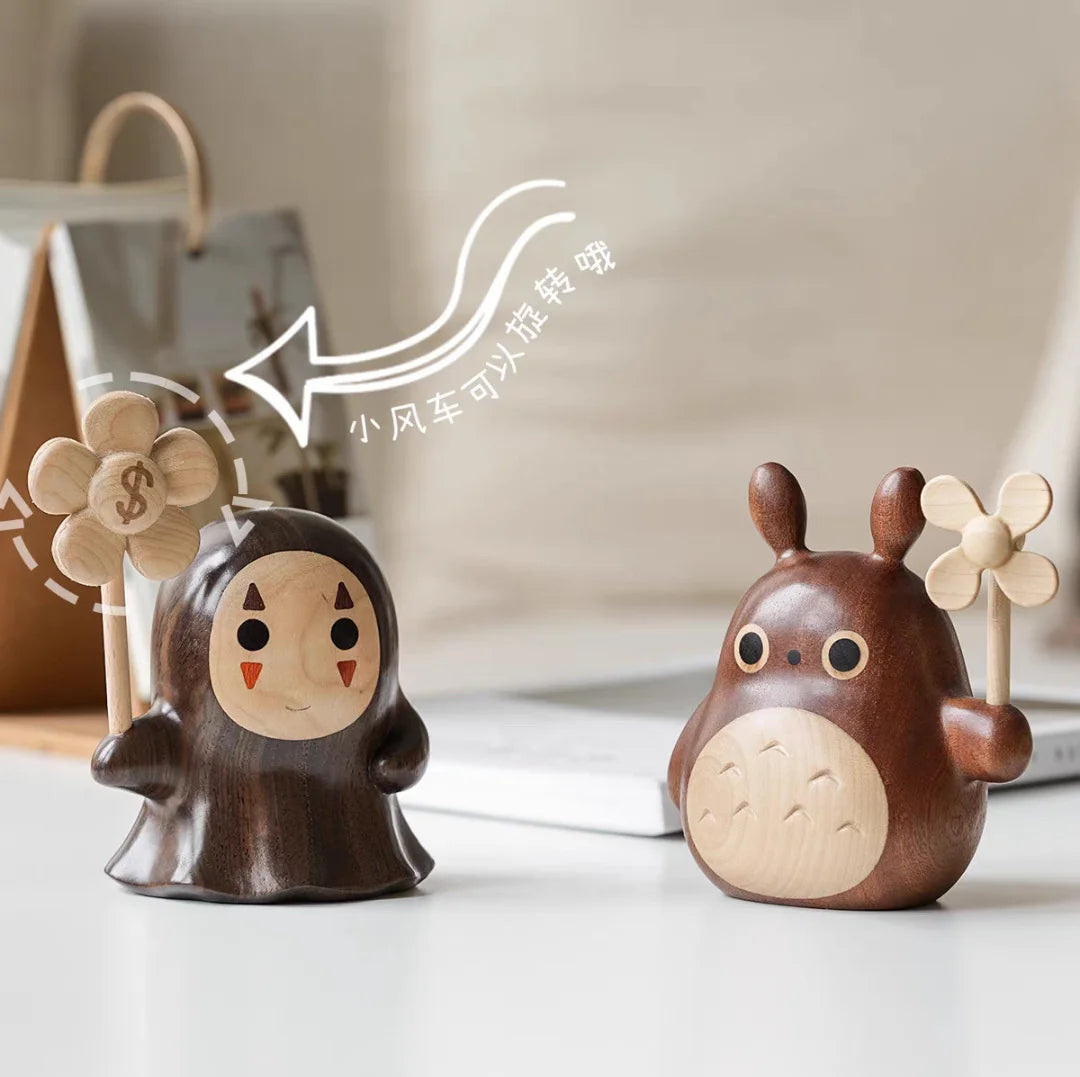 Solid Wood Totoro Windmill Music Box – Clockwork Gift Décor