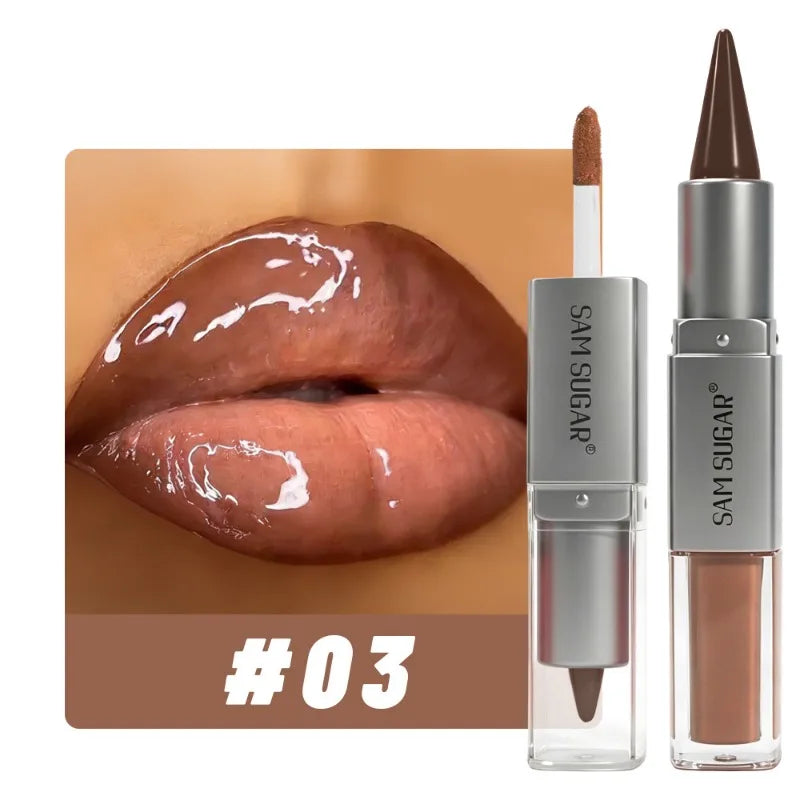 2 in1 Tapered Gradient Lipliner Pen Nude Brown Mirror Glass Lip Gloss Waterproof Lip Contour Matte Lip Liner Non Stick Makeup Zpaxo 03
