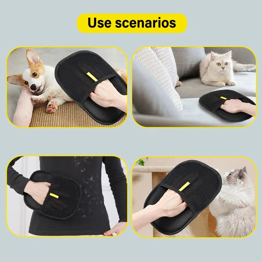 Double-Sided Reusable Pet Hair Removal Grooming Gloves