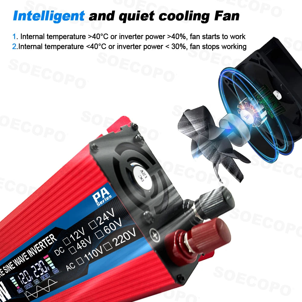 7000W Pure Sine Wave Power Inverter | 12V/24V/48V/60V to 110V/220V AC Output | Solar Charger Compatible for Home, RV & Off-Grid Zpaxo