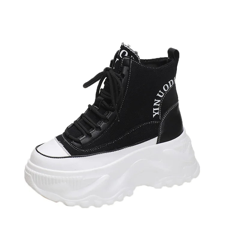 Fashion Chunky Platform Motorcycle Boots Women Autumn Winter Thick Zpaxo black 34(Foot 22cm) China Mainland