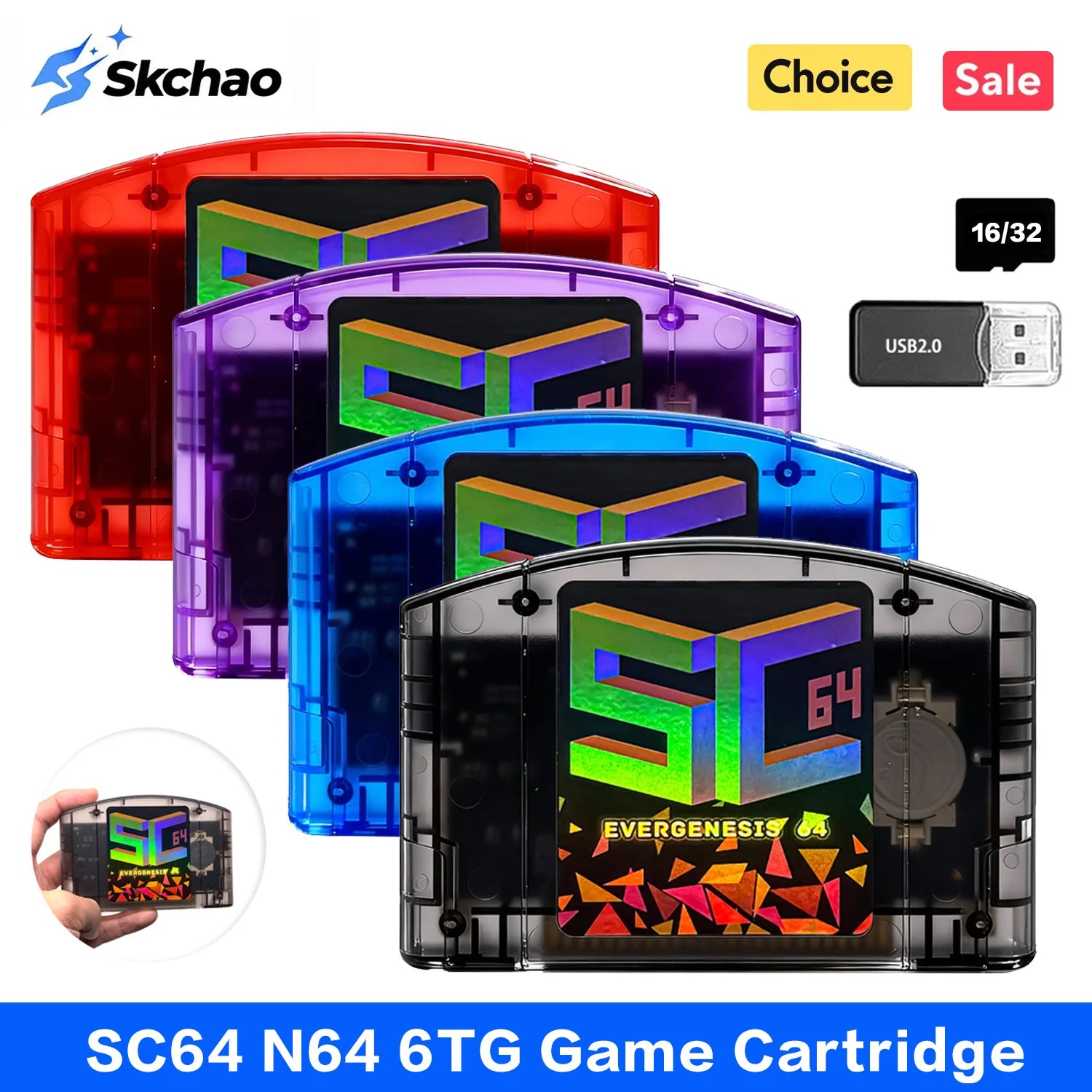 SC64 Open Source FlashCard N64 5000-in-1 Game Cartridge For Nintendo 64 64DD SNES GB Video Game Console For GB GBC SNES FC NES Zpaxo