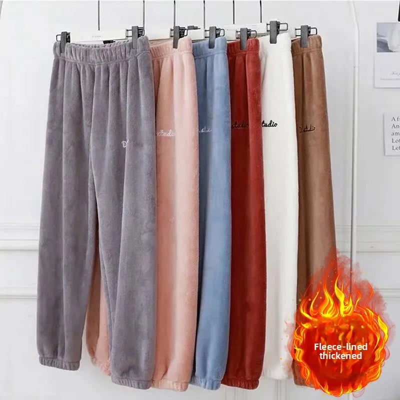 Fleece Pants Women's Thick Plush Loungewear Warm Sleepwear