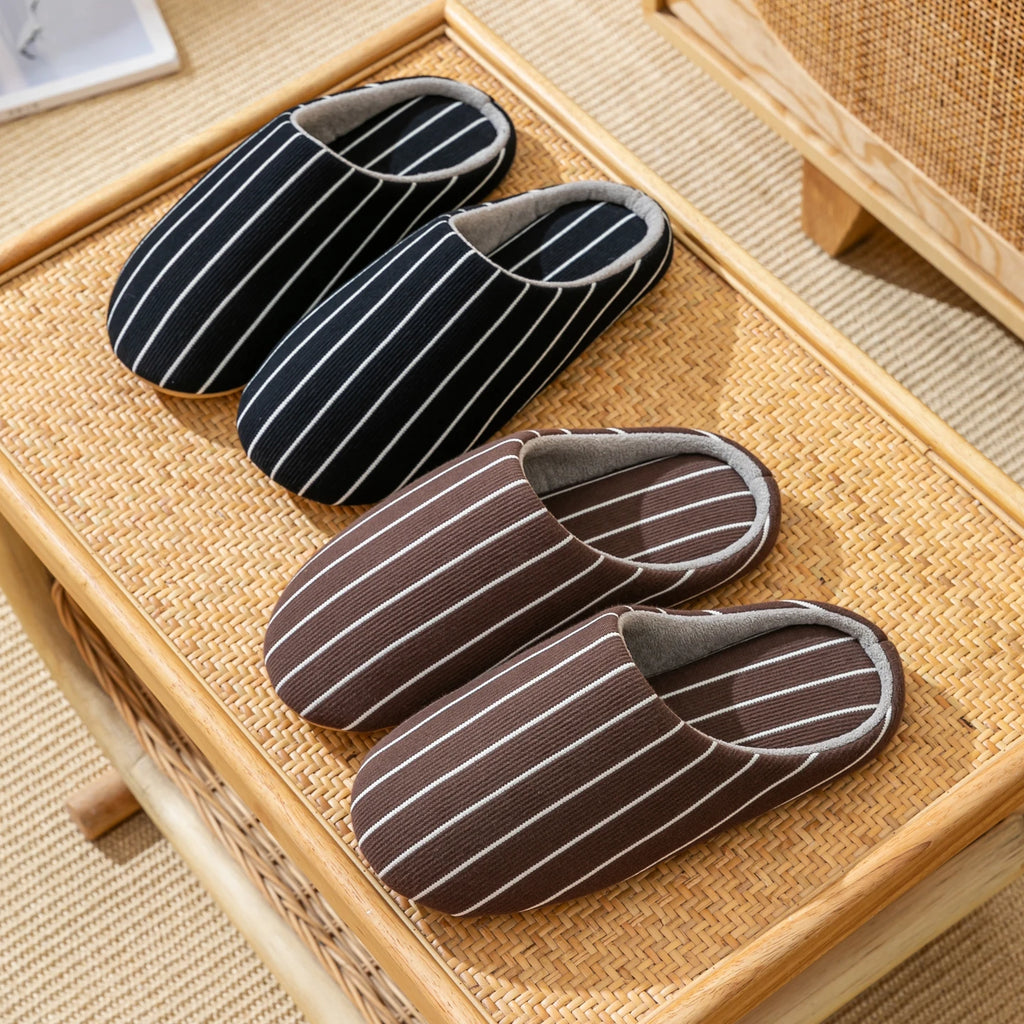 Men Striped Color-blocked Slippers Non-slip Indoor House Shoes Soft