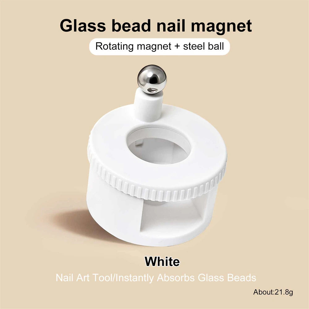 Multifunctional Rotating Cat Eye Nail Magnet Wide Light Glass Bead Zpaxo White With Ball-1Pc