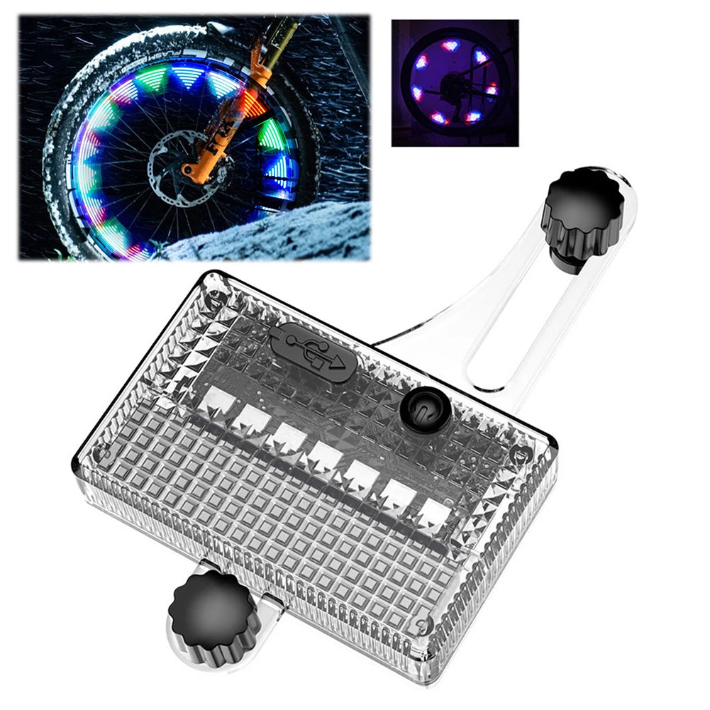 Solar LED Bike Tire Safety Light USB Rechargeable Bicycle Rim Decor
