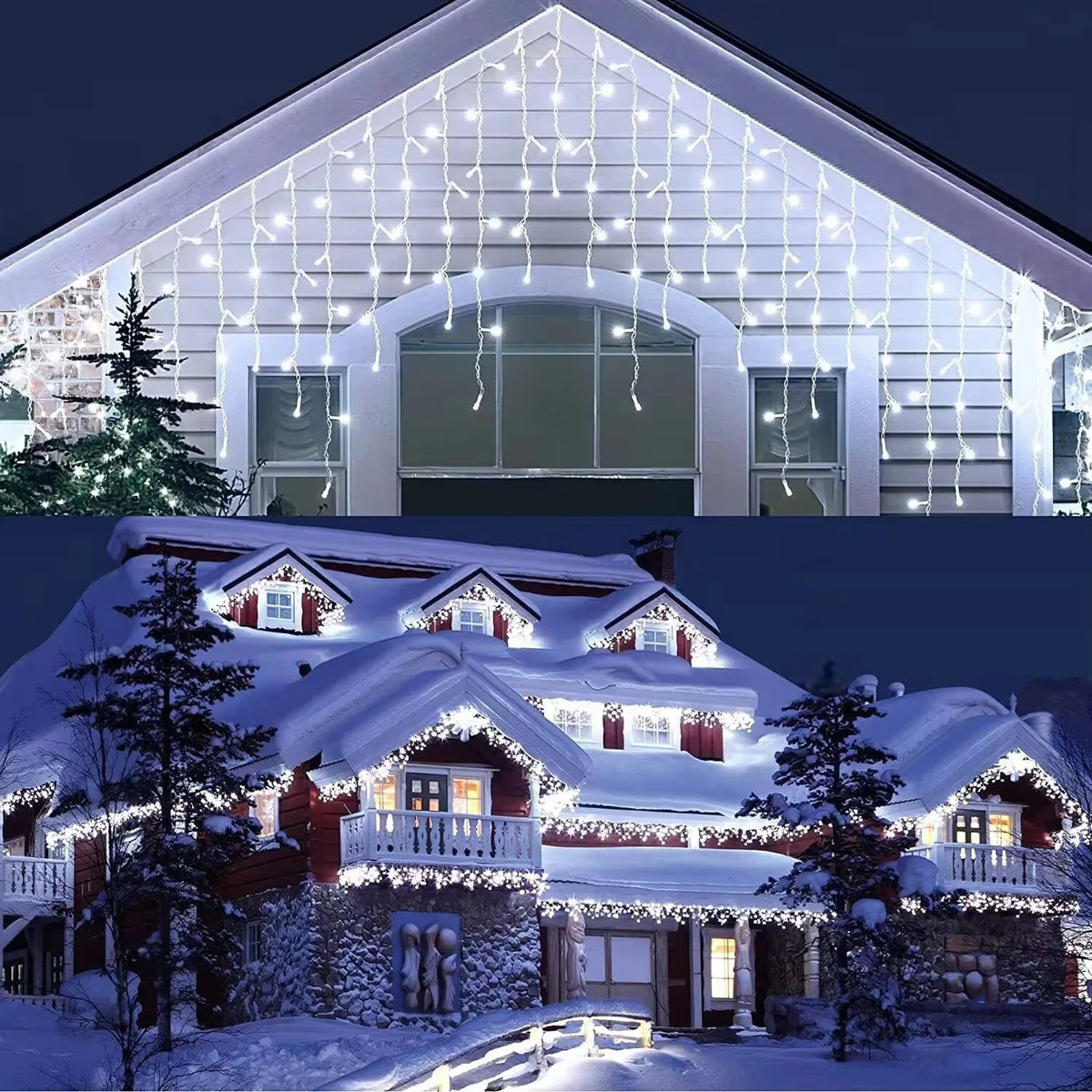 Solar LED Ice Bar Lights 10m 400led Christmas Colorful Curtain Lamp String Solar Starry Decorative Light Zpaxo WHITE 10M 300LED