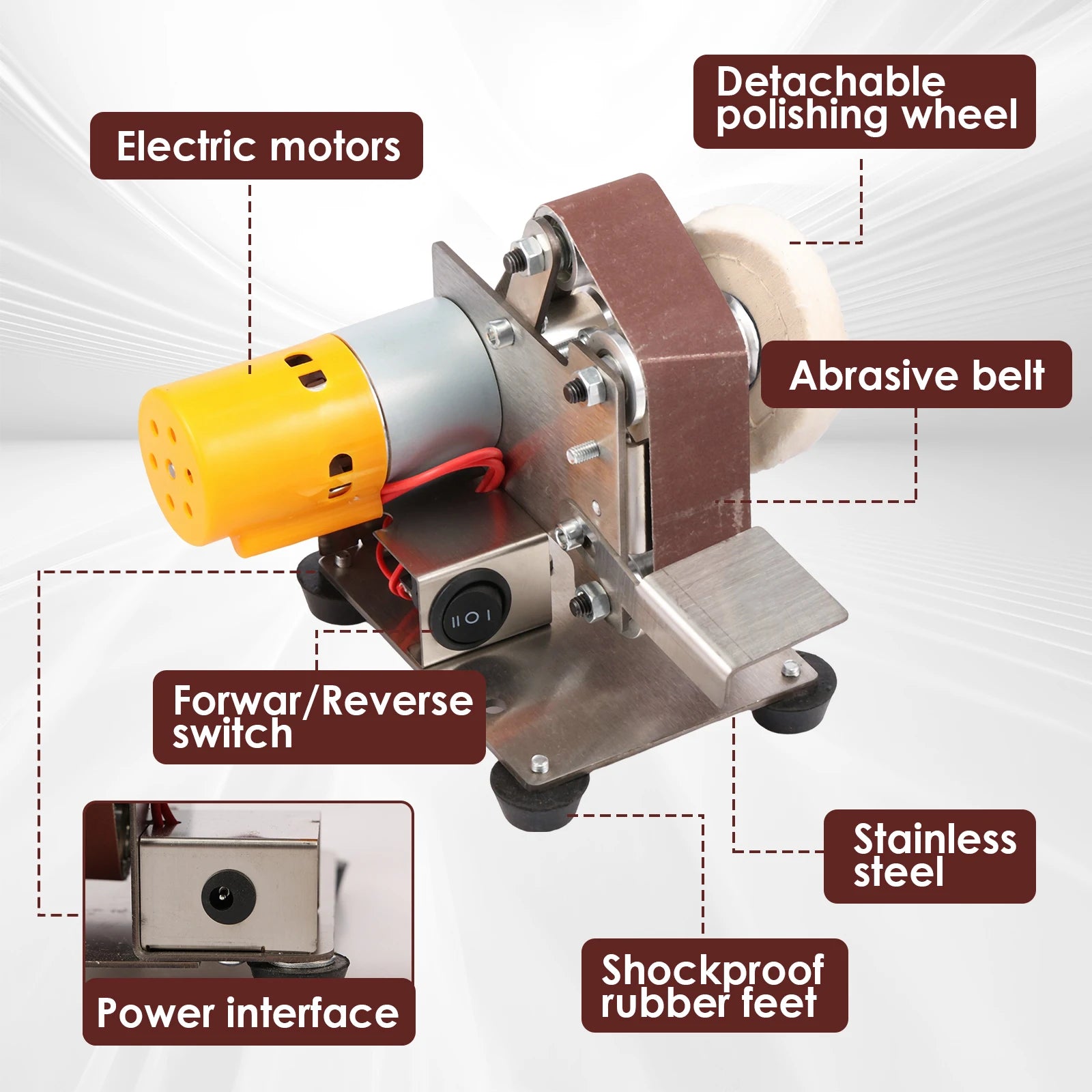 Electric Belt Sander Stainless Steel Mini Belt Grinder Adjustable US Standard 15 Degree Bench Grinder For Wood /Knife Polishing Zpaxo