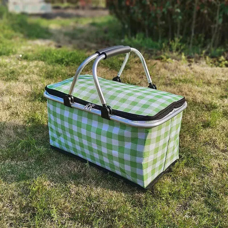 Insulated Picnic Basket Foldable Camping Lunch Box Bag Portable Zpaxo green