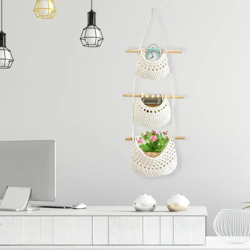 3 Tier Fruit Hanging Basket Bohemian Decor Home Kitchen Woven