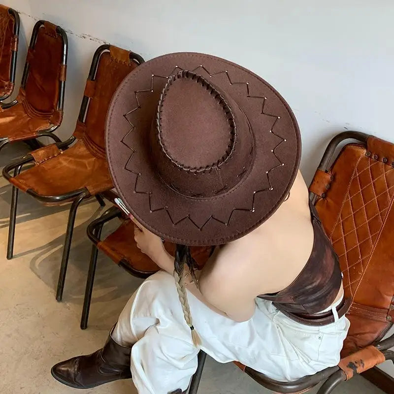 Women Men Cowboy Hat Western Suede Cowgirl Hats Fashion West Fancy Zpaxo