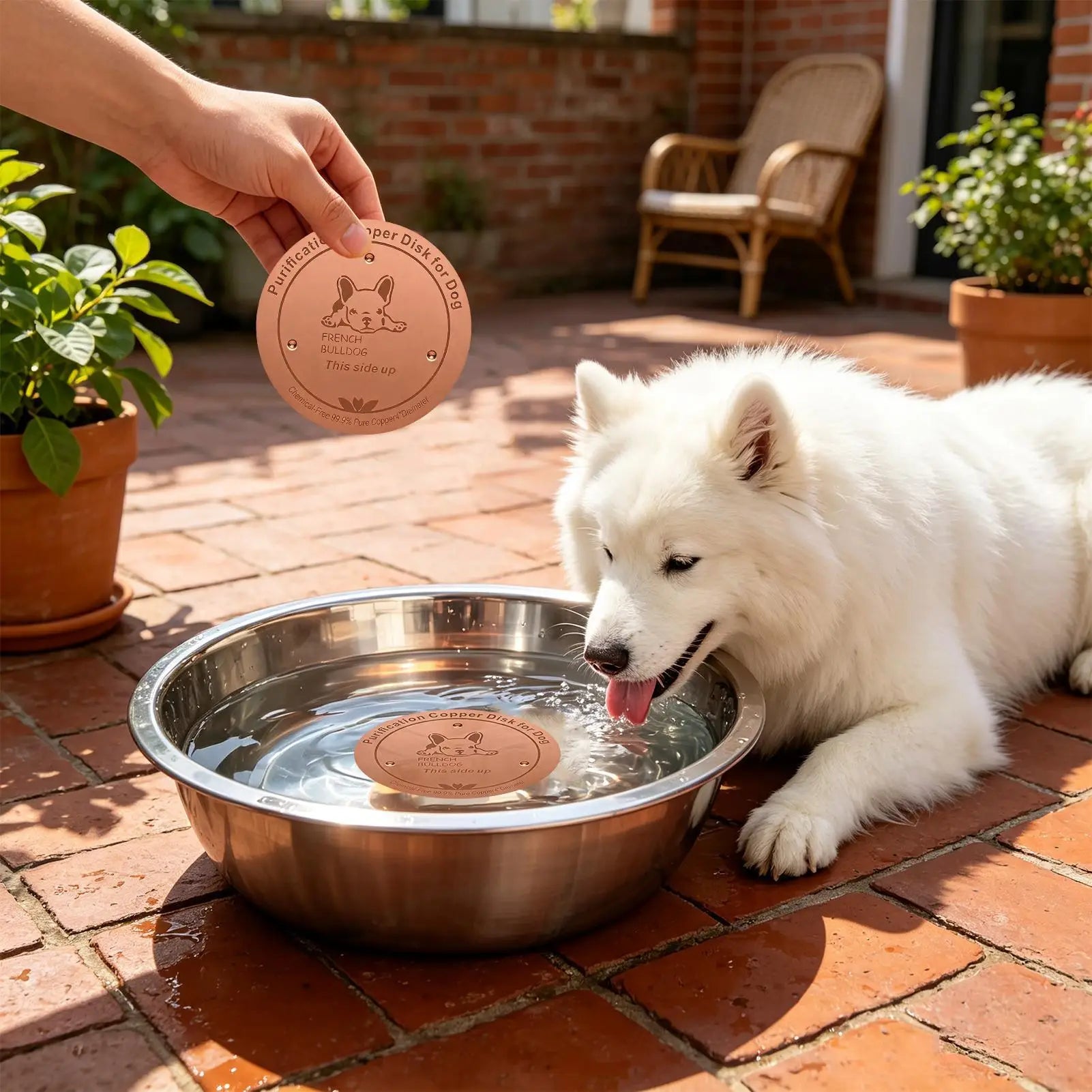 Copper Disk Dog Water Bowl Round Thick Cleaning Dispenser