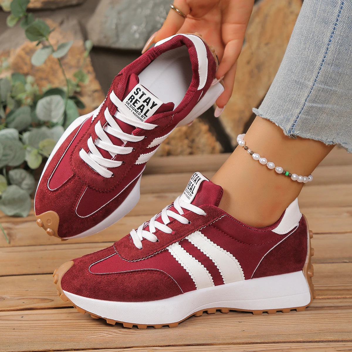 Women Chunky Sneakers Platform Casual Fashion Lightweight Soft Bottom Zpaxo Red 37
