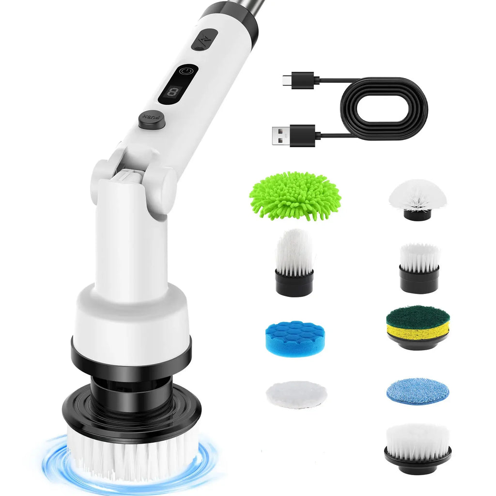 Electric Spin Scrubber Cordless Cleaning Brush with 9 Replaceable Brush Heads Adjustable Handle for Bathroom Floor Tile Kitchen Zpaxo