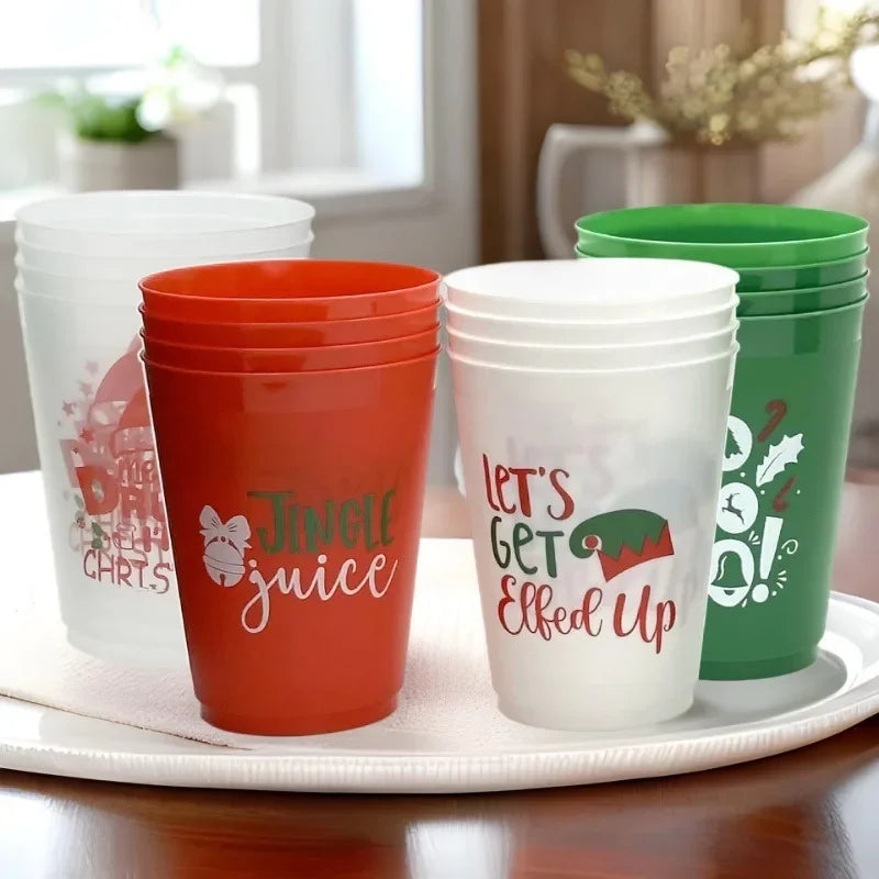 Hot 12-20PCS Unique Letter Design Plastic Christmas Cup, 16 Ounce Reusable Cup for Home Holiday Party Decoration Zpaxo