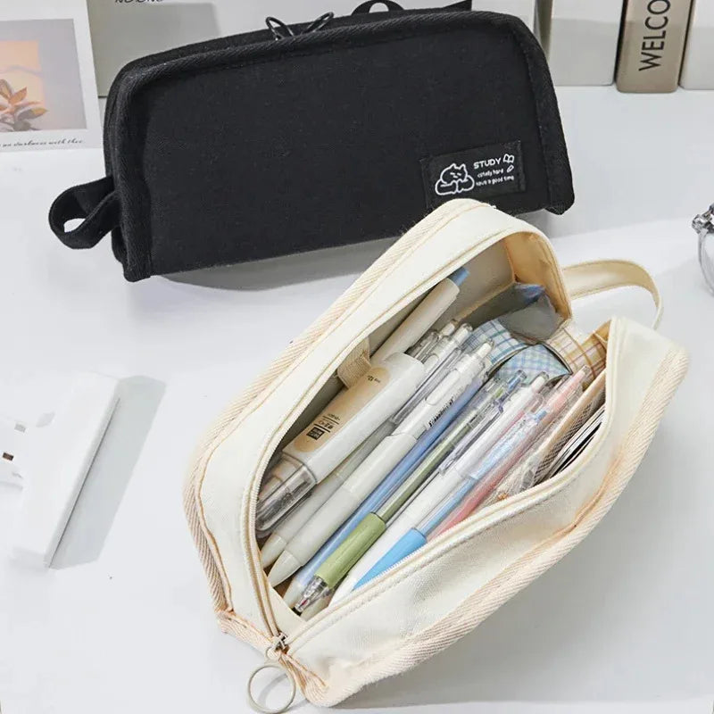 Minimalist Solid-color Canvas Pencil Case Large-capacity Stationery Zpaxo