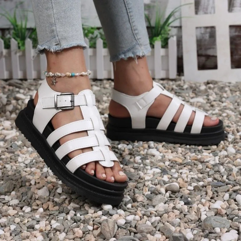 2025 New Women Sandals Platform Casual Flats Shoes Thick Bottom Flat Roman Strap Beach Shoes Women Summer Roman Style Sandals Zpaxo