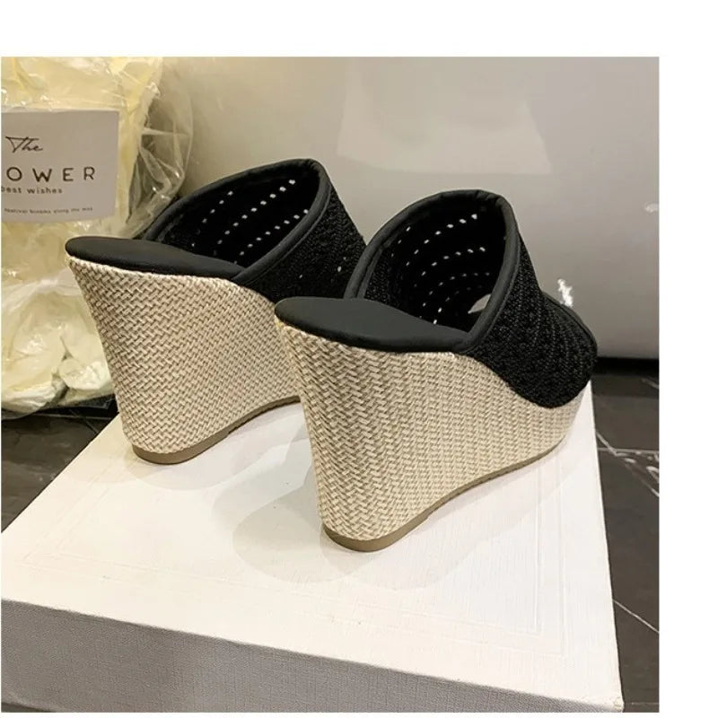 Beautiful Sandals and Slippers Women's Summer Wear Waterproof Platform Straw Thick-soled Wedge Heel High Heel Shoes Zpaxo
