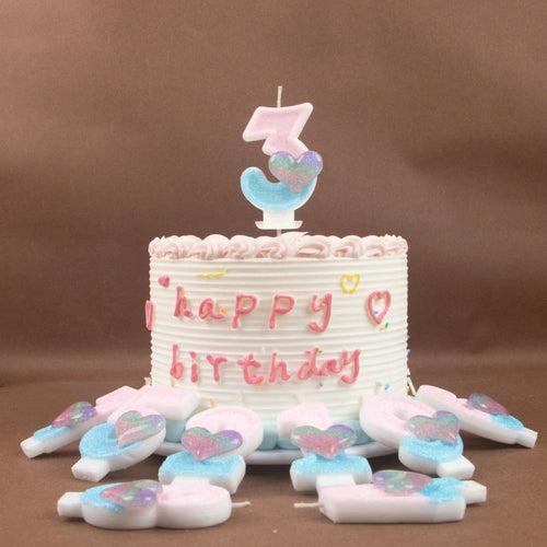 0 1 2 3 4 5 6 7 8 9 Pink Blue Gradient Glitter Heart-shaped Number