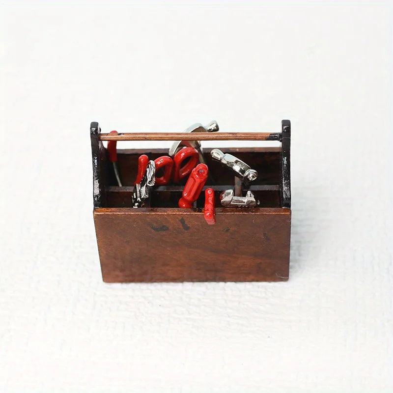 9-Piece 1:12 Dollhouse Miniature Toolbox Set – Handmade Wood Tools Dollhouse Miniature Set Zpaxo