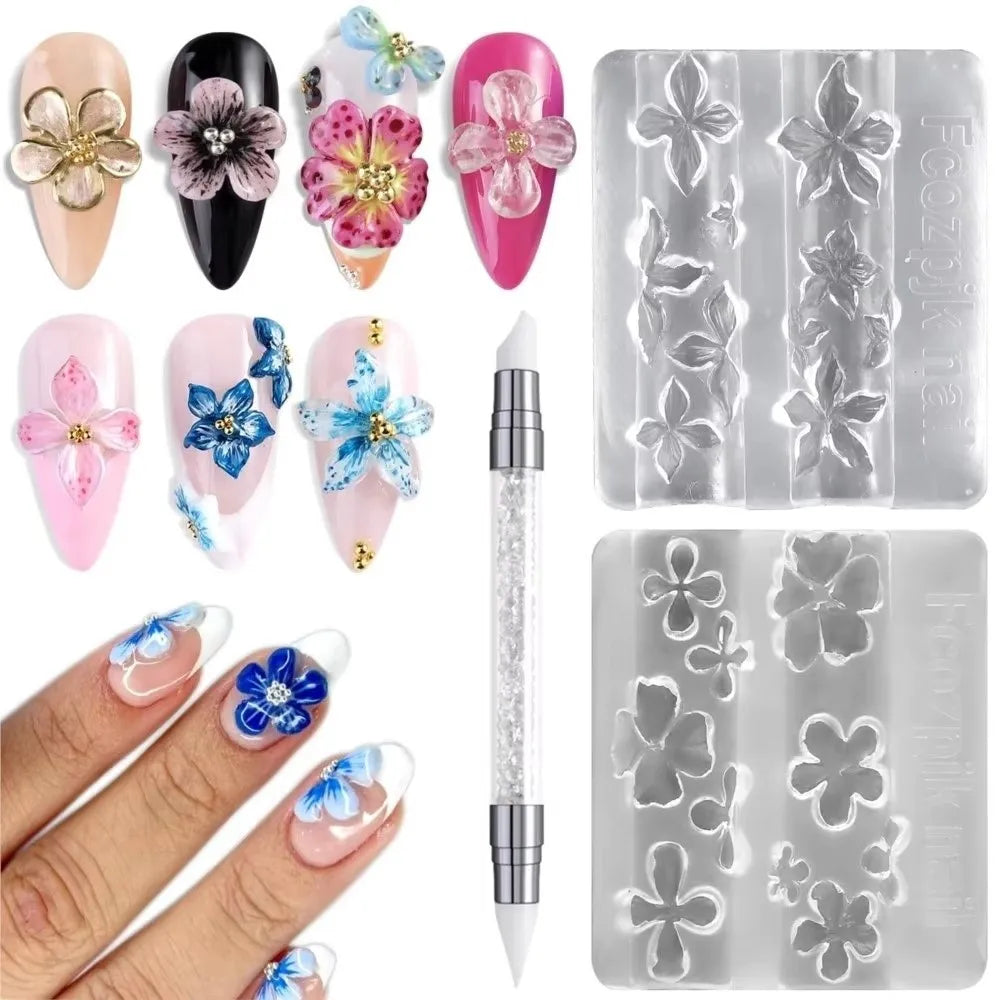 Professional 3D Nail Mold Carving Template DIY Nails Hawaii Hibiscus Zpaxo