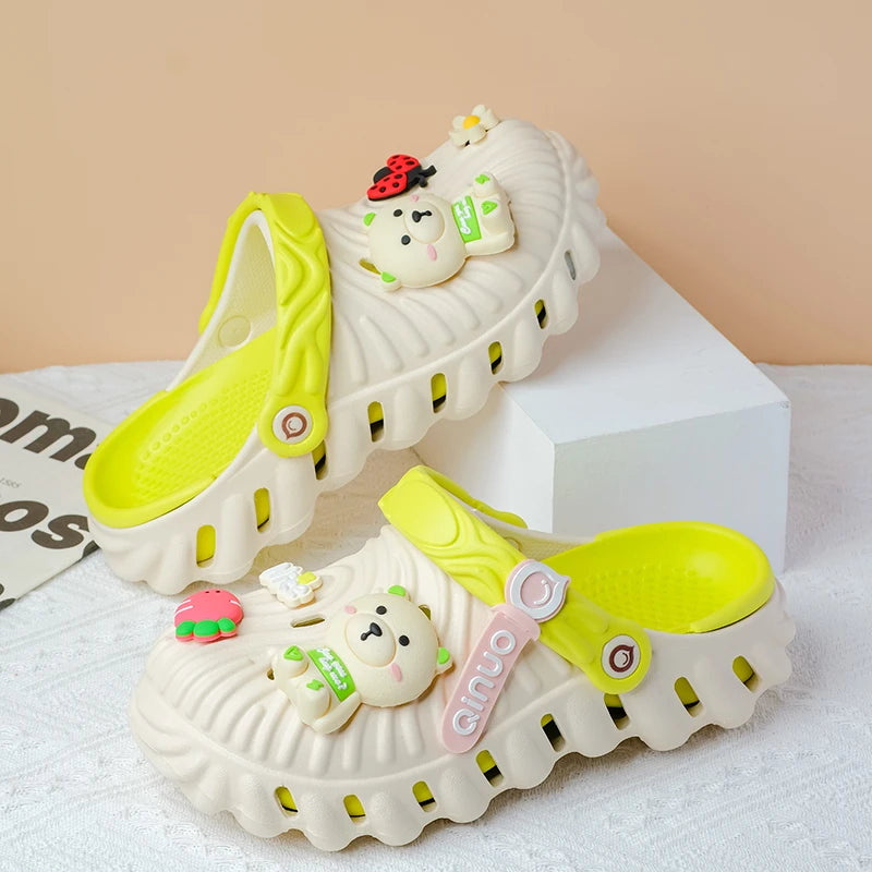 Women's Diy Cute Bear Clogs Sandals Summer 2025 Slip Wedge Platform Zpaxo YELLOW 35-36