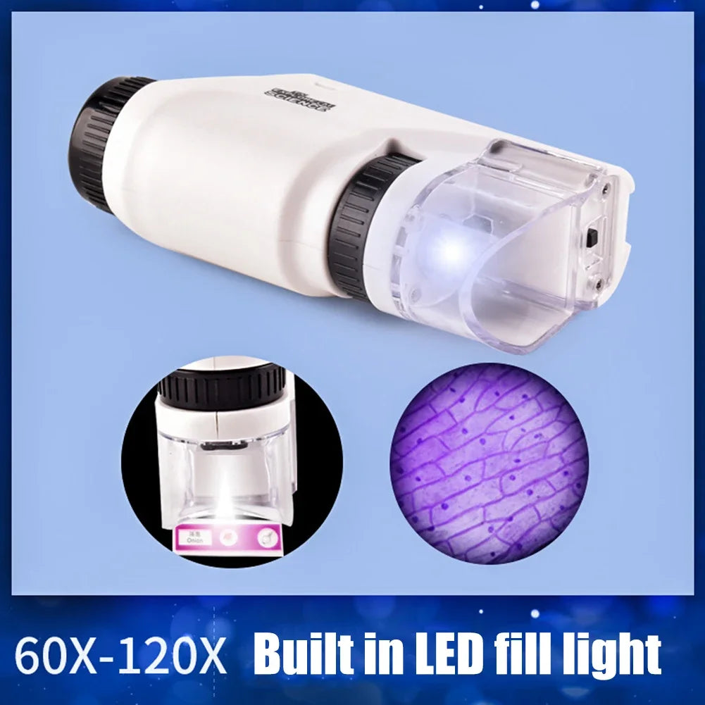 Mini Pocket Microscope Handheld Battery Powered Lab LED Light Zpaxo