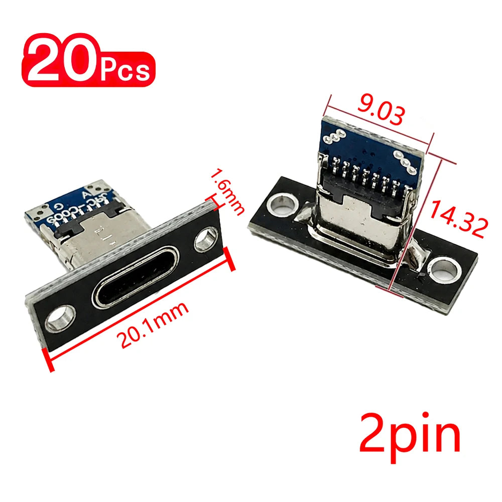 1-20Pcs USB 3.1 Type C Socket With Screw Fixing Plate Type-C USB Jack 3.1 Type-C 2Pin 4Pin Female Connector Jack Charging Port Zpaxo 2pin-20pcs