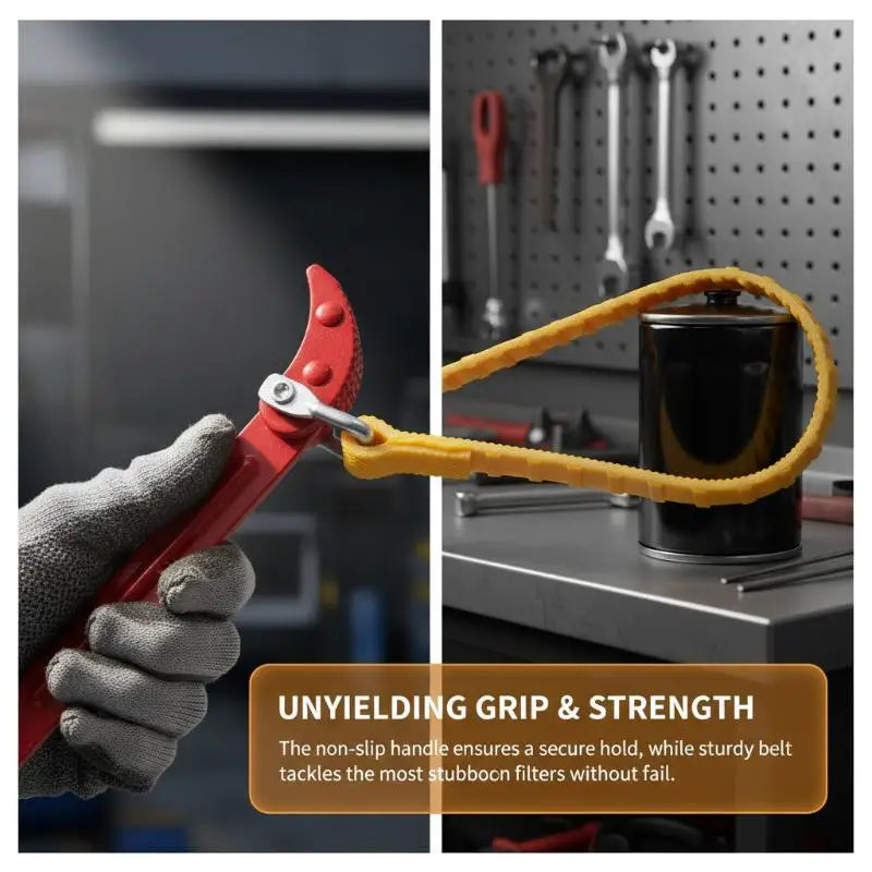 Adjustable Belt Wrench Oil Filter Puller – Rubber Strap Spanner